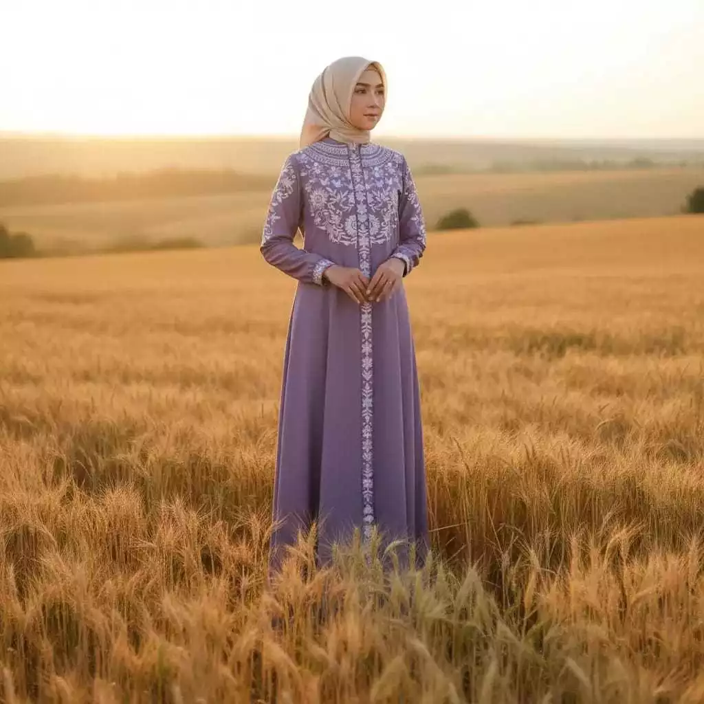 Gamis Bordir Tuqba Swaroski Bahan Katun Toyobo tampilan belakang