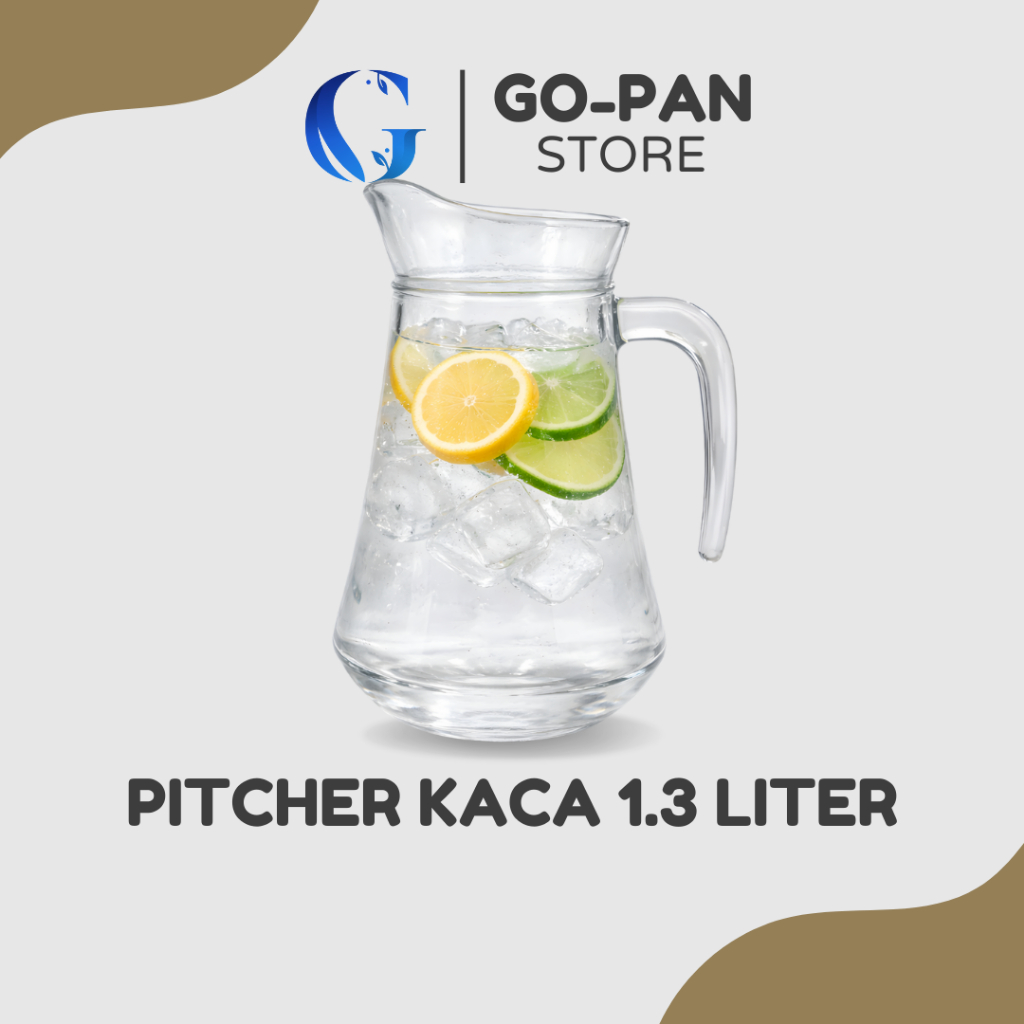 Jual Pitcher Kaca Set 1,3 Liter Tutup Plastik Tahan Panas Motif Gelas ...