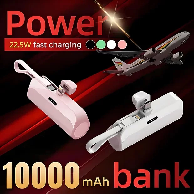 Capsule Power Bank 10000mAh Mini (Built-in Cable)