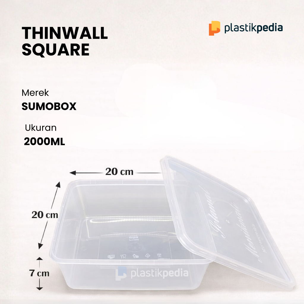Jual ThinWall SumoBox SQUARE (2000 ML 10 PACK) Kotak Makan Plastik Food ...