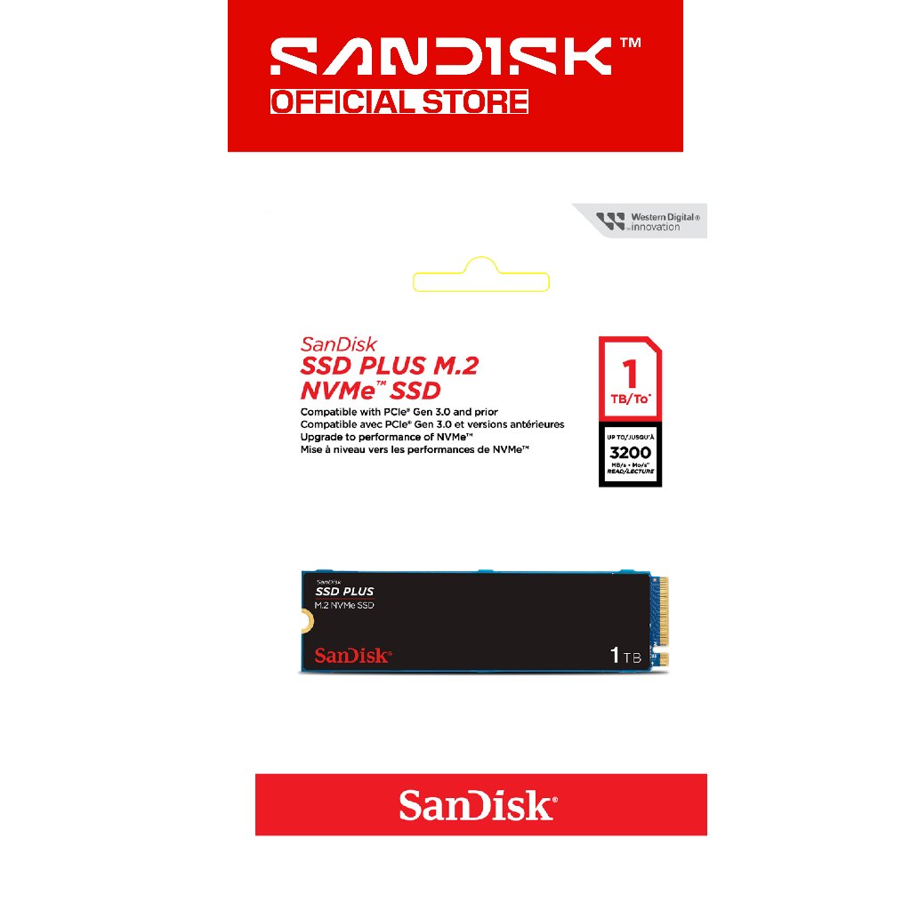 SANDISK SSD Internal PLUS M.2 1TB NVMe PCIe Gen 3.0 (Up to 3200MB/s) (2)