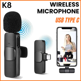 MS K8 Mic Wireless Clip On Konten Kreator Microphone Lavalier HP USB Type C Plug Play