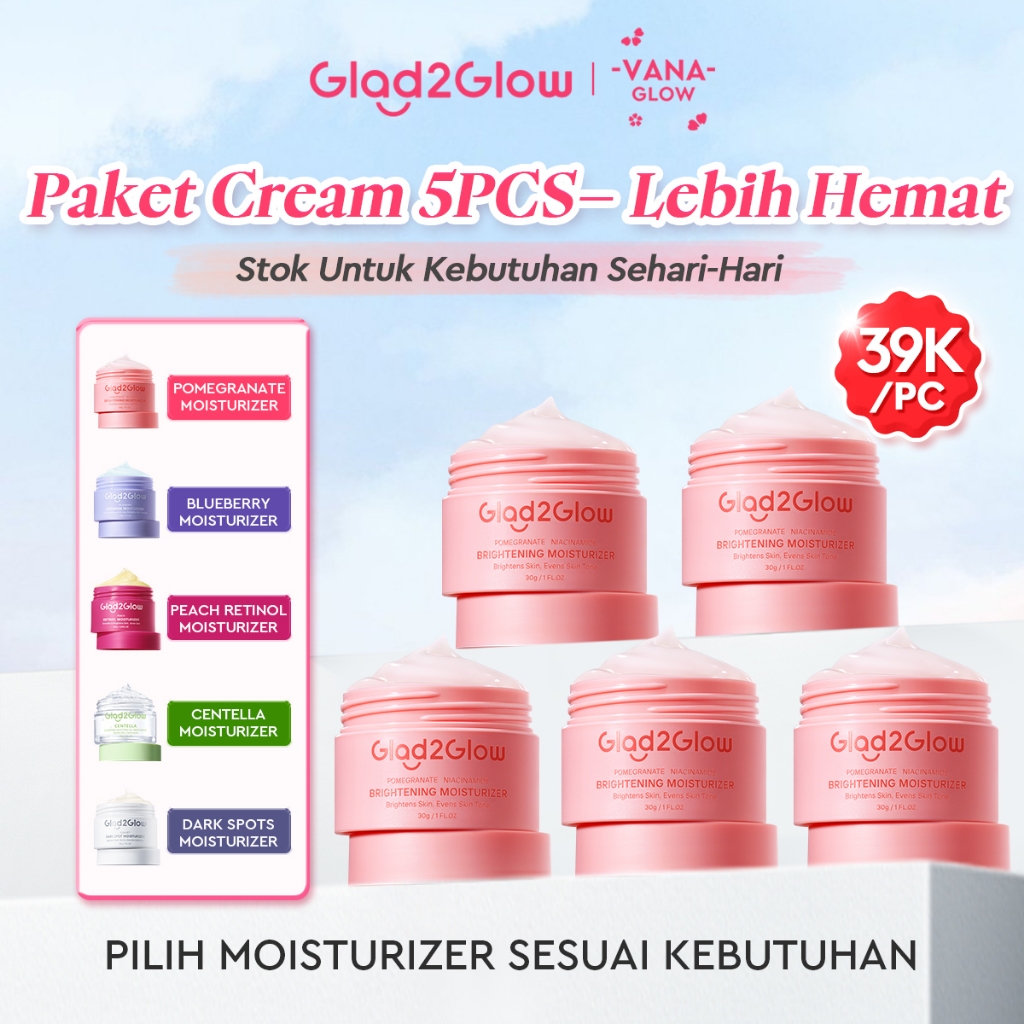 Glad2Glow 5PCS Moisturizer Set Brightening Hydrating Soothing