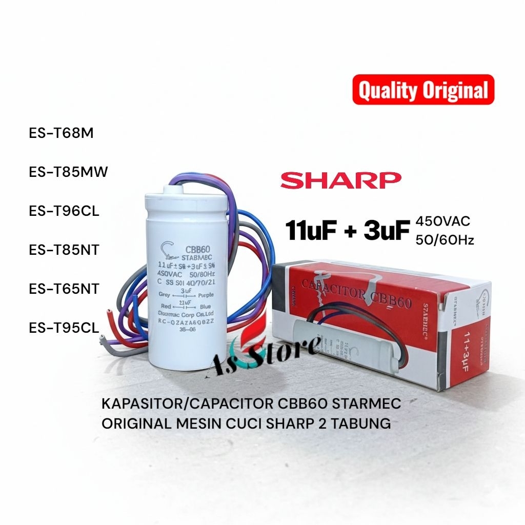 Jual Kapasitor/Capacitor 11uF+3uF CBB60 Original STARMEC Sharp Mesin ...