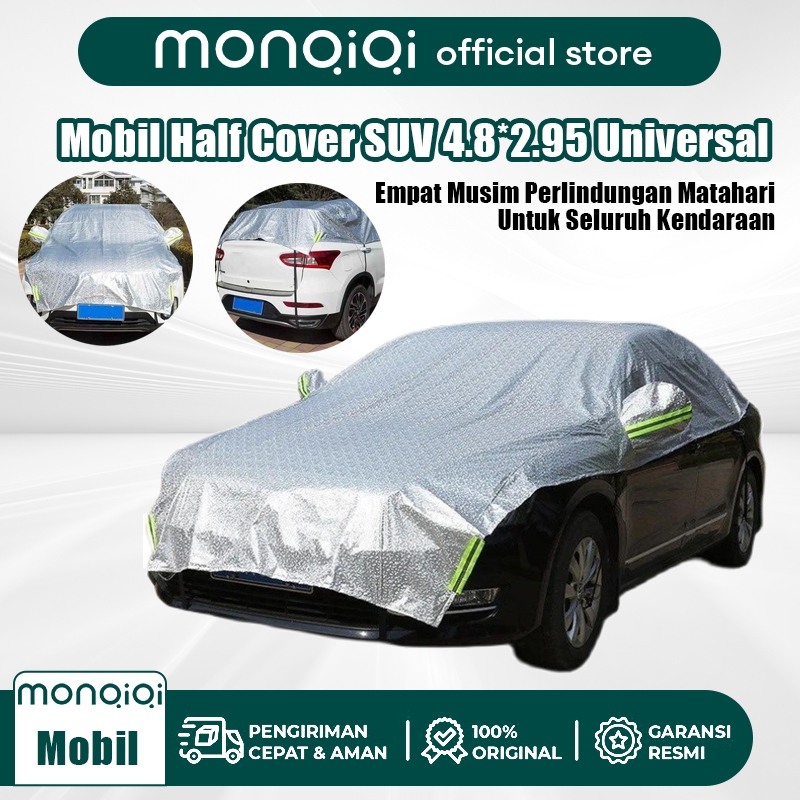 Monqiqi Penutup Mobil Universal Setengah Pelindung Matahari Tahan Air Pelindung Debu Hujan untuk Sedan SUV 4.8*2.95 Hatchback Outdoor Sun UV Tahan Debu Penutup Perlindungan