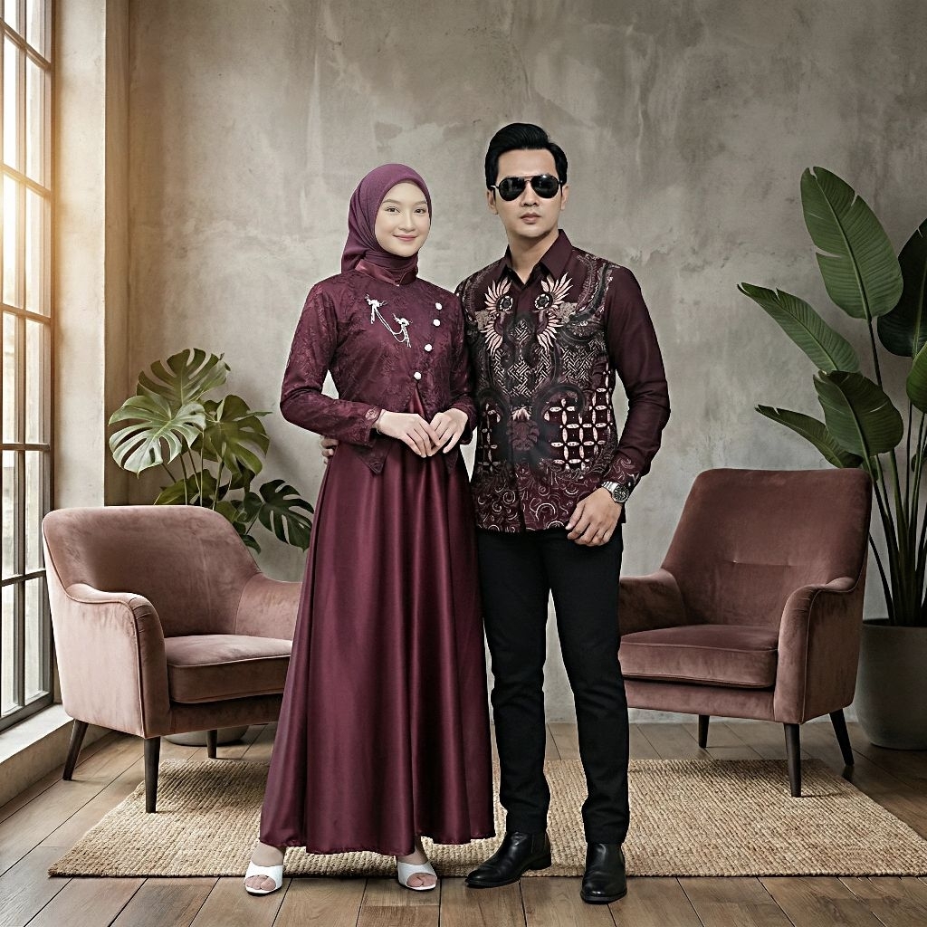 Batik Zen | Sahara Gamis Lebaran 2026 Model Gamis Terbaru Sarimbit |  Gamis Brokat Couple Remaja Kekinian | Maxy Dress Bridersmaid Baju Pesta Kondangan Aestetic