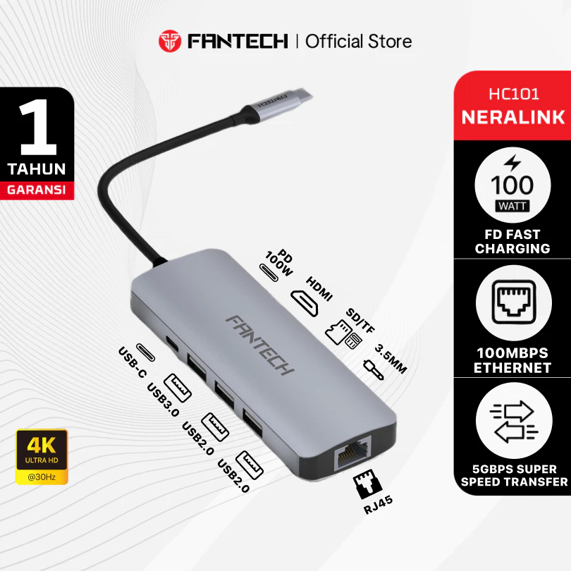 Jual FANTECH HC101 Converter USB Hub Type C 10in1 HDMI VGA 4K 100 Mbps ...