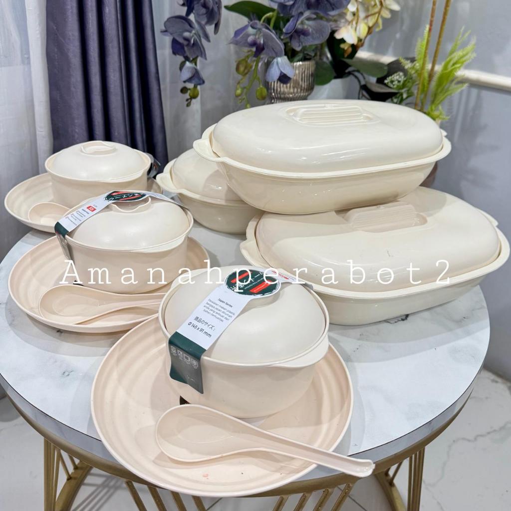 12pcSet Prasmanan Set Peralatan Penyaji Makanan Korean 3Basi Marjan 3Mangkok Ramen 3Piring Cantik FREE CENTONG SOUP