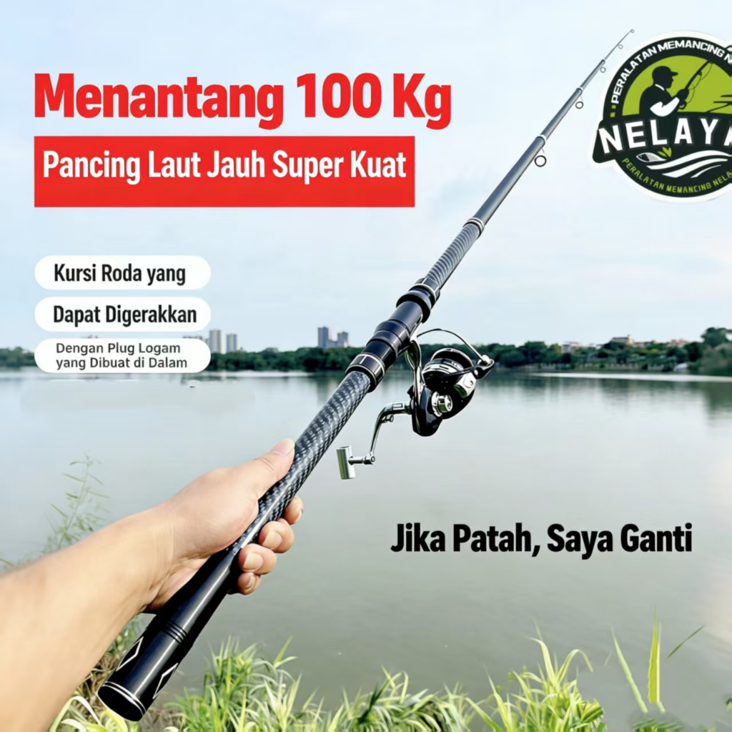 Joran Laut Karbon Super Keras 10 Lapisan Kain Karbon Produk Baru - Lempar Jauh Hingga 100 Meter, Dilengkapi Pasak Tanah Built-in, Ring Pemandu Besar Agar Kawat Lancar Tanpa Rusak, Ukuran 420/450/500/540 cm, Tahan Beban Sampai 100 Kg, Garansi Ganti Jika Pa