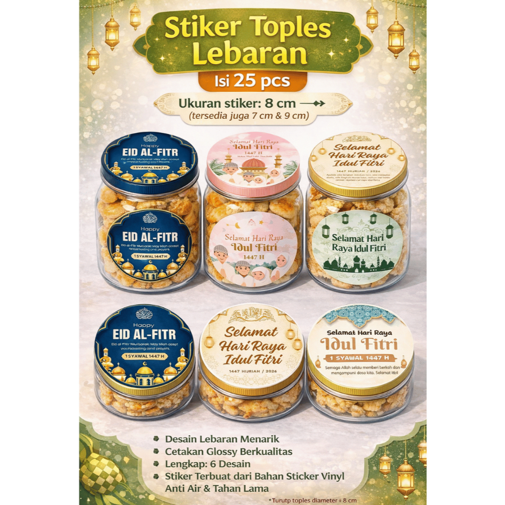 Jual Stiker Toples Lebaran 8 cm – 25 pcs Desain Elegan & Tahan Air ...