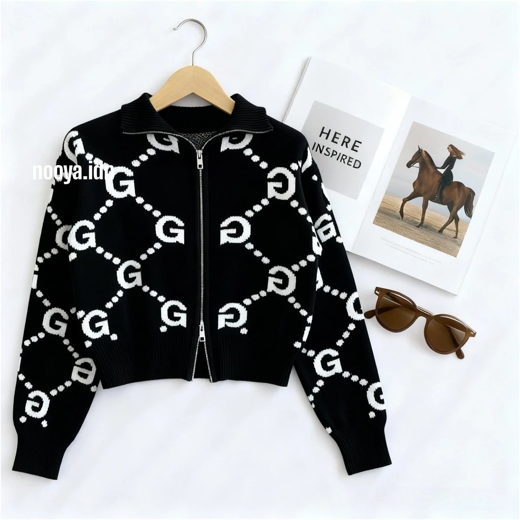 Nooya | Cardigan Rajut Double Zipper Bahan Cotton - foto 1