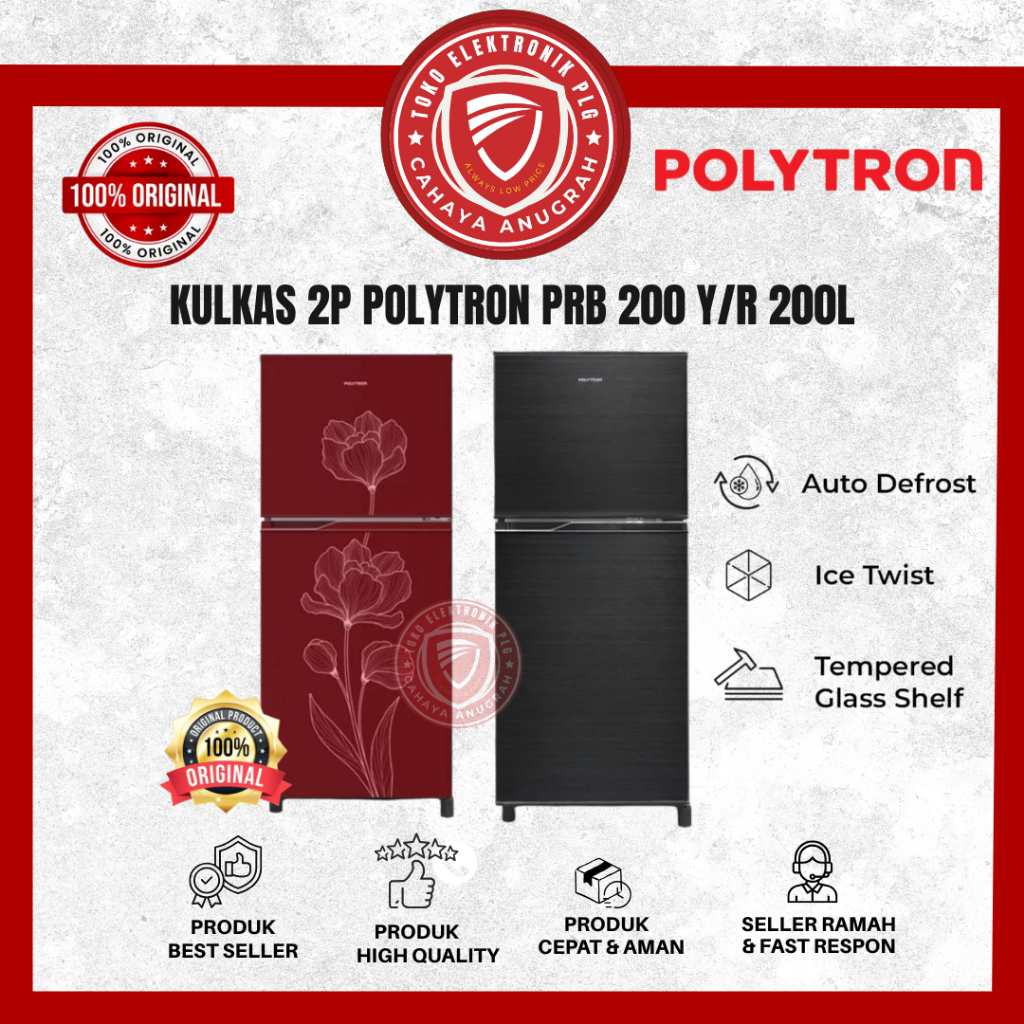 Jual Kulkas Polytron 2 Pintu Polytron PRB 200 R / B Kapasitas 200 Liter ...