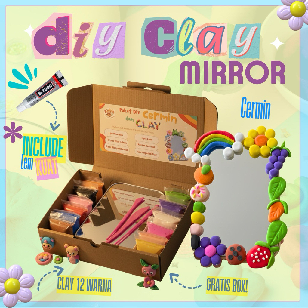DIY CLAY CERMIN MIRROR HIASAN KAMAR | Kerajinan anak remaja date clay| Lem kuat |air dry clay | kreativitas