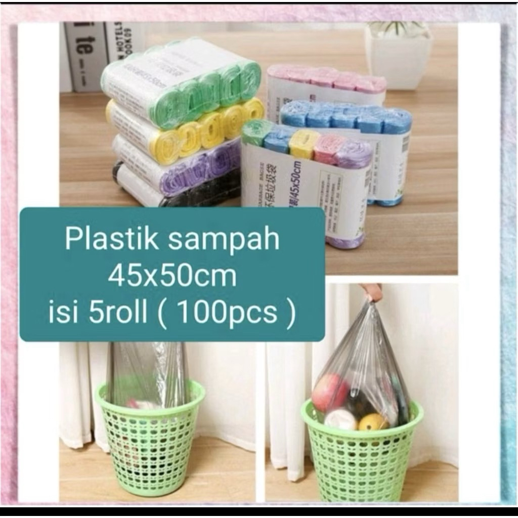 Jual 1 pack 5 roll plastik sampah roll jumbo 45x50cm isi 100 lembar ...