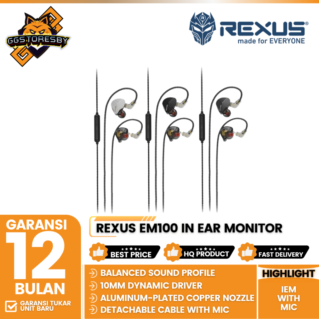 Jual Rexus EM100 In Ear Monitor Earphone 10mm Dynamic Driver - IEM with ...