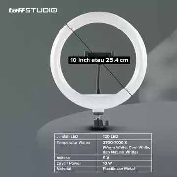 TaffSTUDIO Lampu Ring Light LED 3in1 Color Phone Holder 25.4cm 10W QX 260