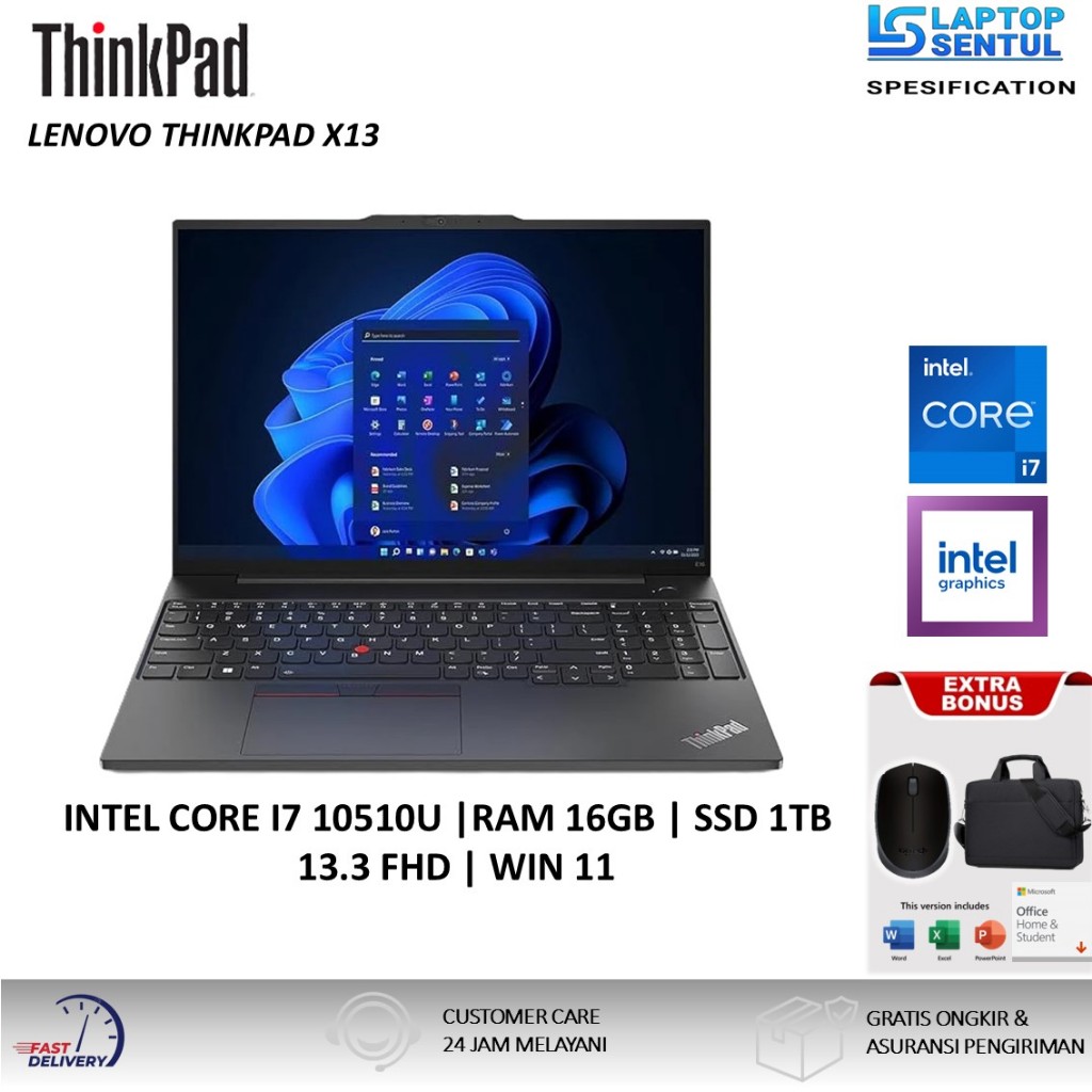 Jual Laptop Lenovo Thinkpad X13 Intel Core i7 10510U 16GB 1TB SSD