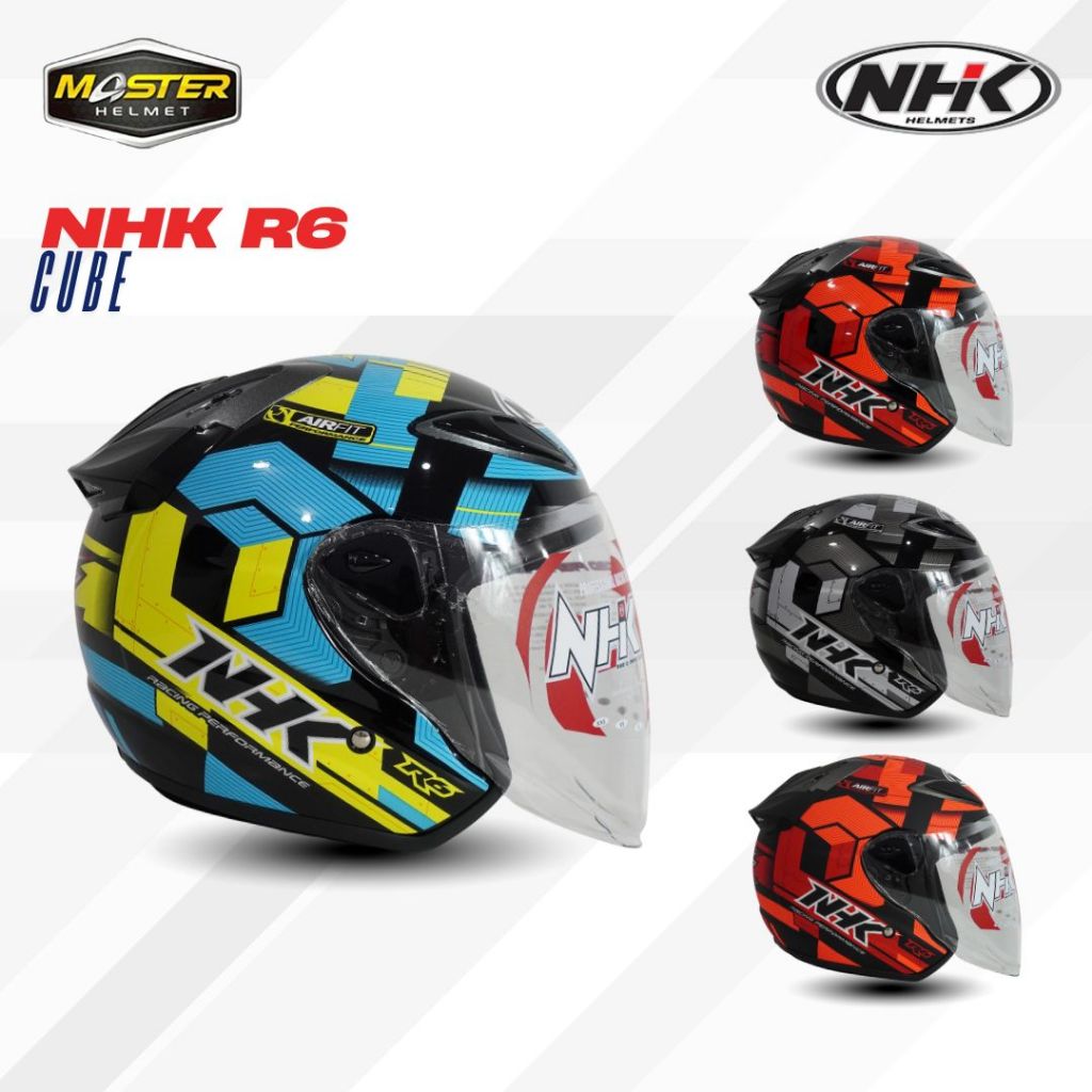 Jual NHK R6 Cube Black Yellow Light Blue - Half Face SNI | Shopee Indonesia