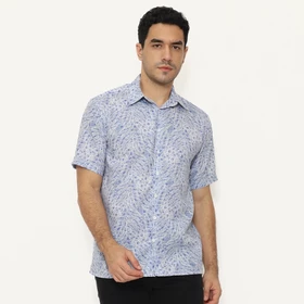 Highseas Kemeja Pria Full Print Motif Garis Abstrak Biru Putih MEJT