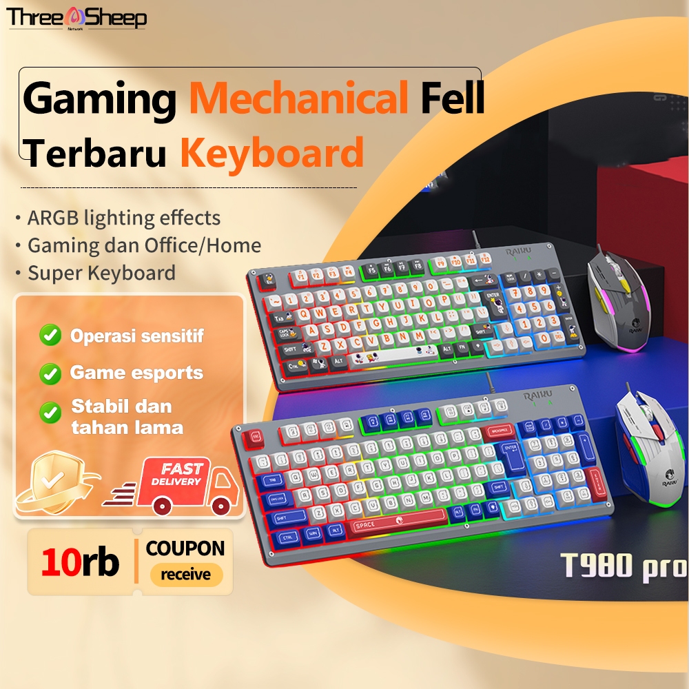 Jual Three Sheep Network Kombo Keyboard & Mouse Gaming RGB – red dan ...