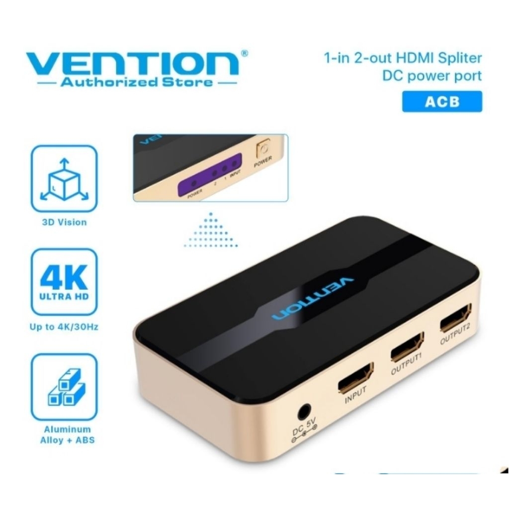Jual Vention HDMI Splitter 2Port Splitter 1 in X 2 Out Full HD 3D 4K ...