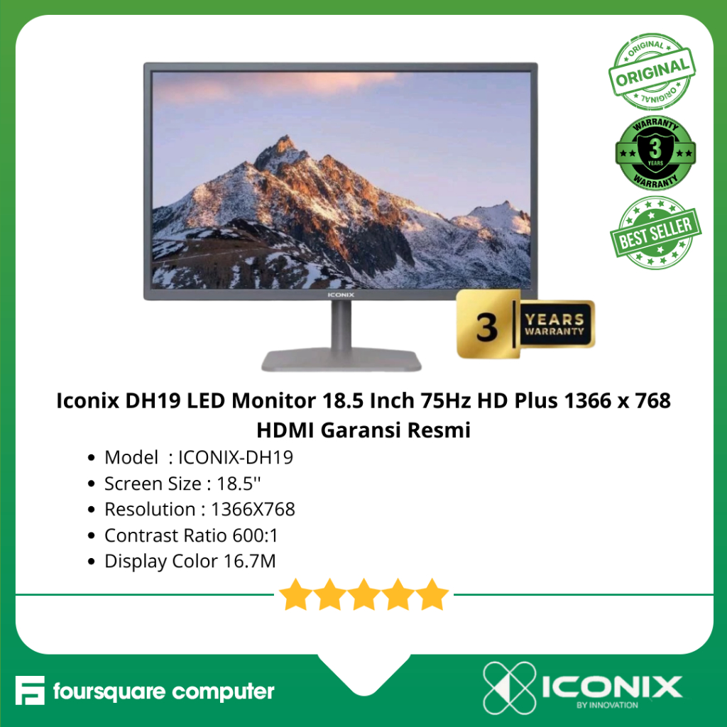 Jual Iconix DH19 LED Monitor 18.5 Inch 75Hz HD Plus 1366 x 768 HDMI ...