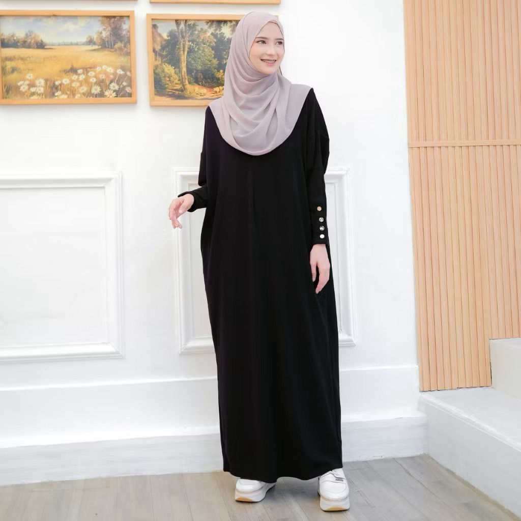 Gamis Terbaru Abaya Batwing Knit Dress Korean Style Busui Umroh Lebaran Haji Daily