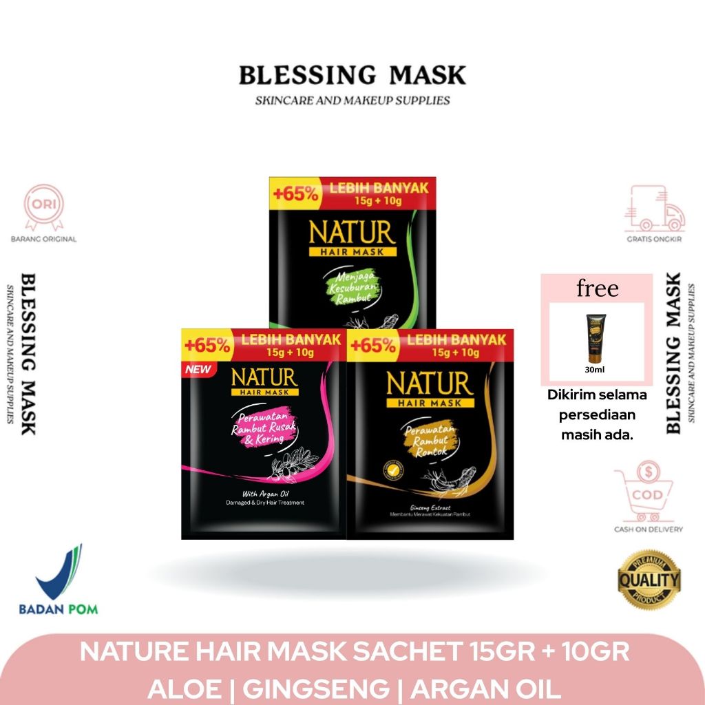 Jual Natur Hair Mask Ginseng | Aloe | Olive | Masker Rambut Rusak ...