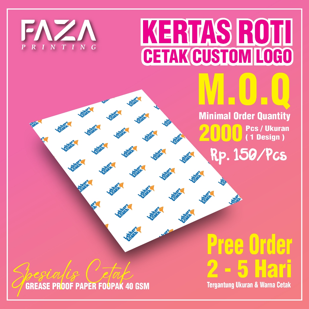 Jual Cetak Custom Kertas Roti Foodgrade Greasepaper / wax paper 2000 ...