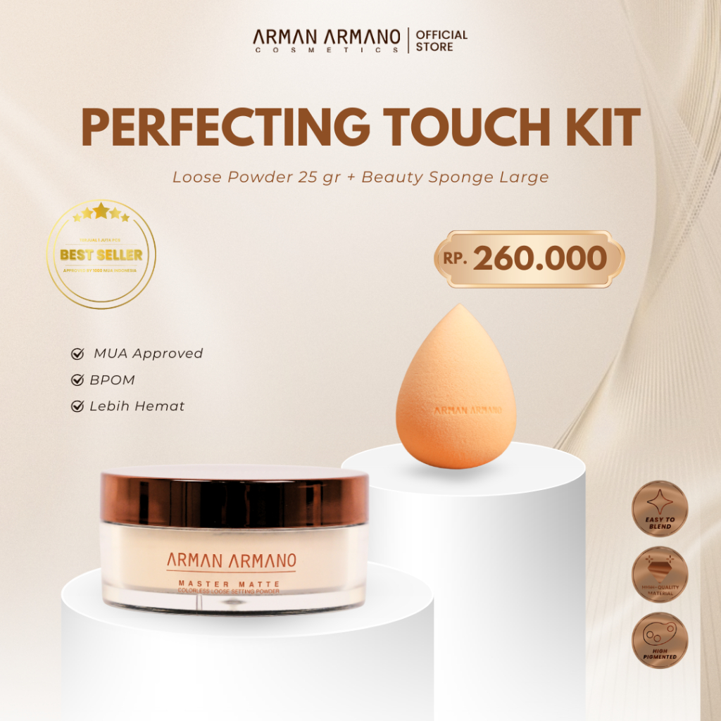 Jual ARMAN ARMANO PERFECTING TOUCH KIT LOOSE POWDER 25gr BEAUTY BLENDER ...