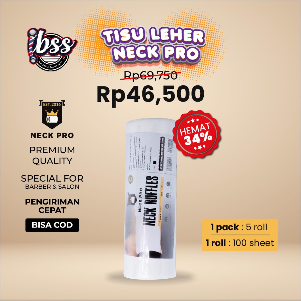 NECK PRO TISU LEHER BARBERSHOP PUTIH PREMIUM  1 SLOP ISI 5 ROLL/ TIAP ROLL ISI 100 LEMBAR / TISU LEHER PUTIH / TISU LEHER MURAH / NECK TAPE / NECK PAPER / NECK RUFFLES / INDOBARBERSUPPLY / IBSS