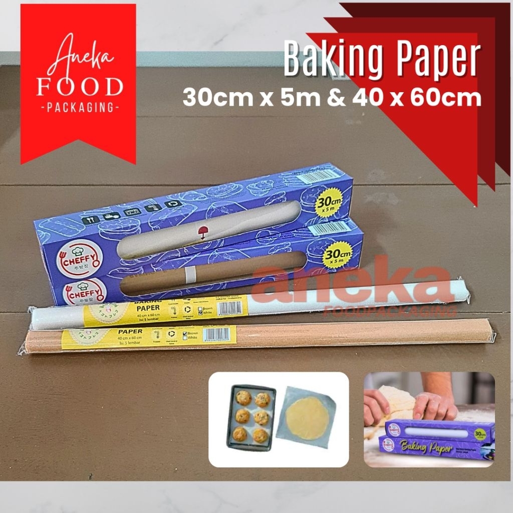 Jual Baking paper CHEFFY roll 30cmx5m & 40x60 cm PUTIH & COKLAT/kertas ...