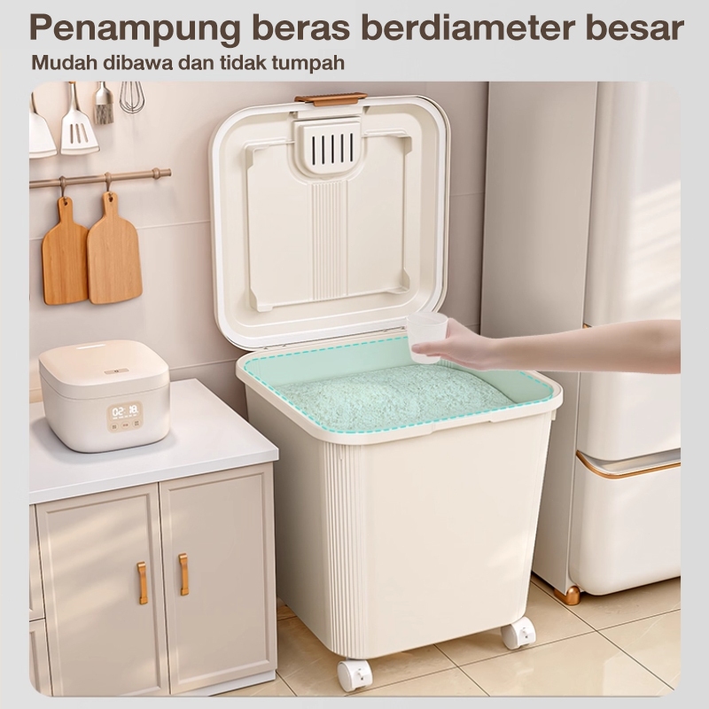 Wadah Beras Anti Kutu 5-25kg Kedap Udara - Tempat Penyimpanan Transparan + Roda - foto 4