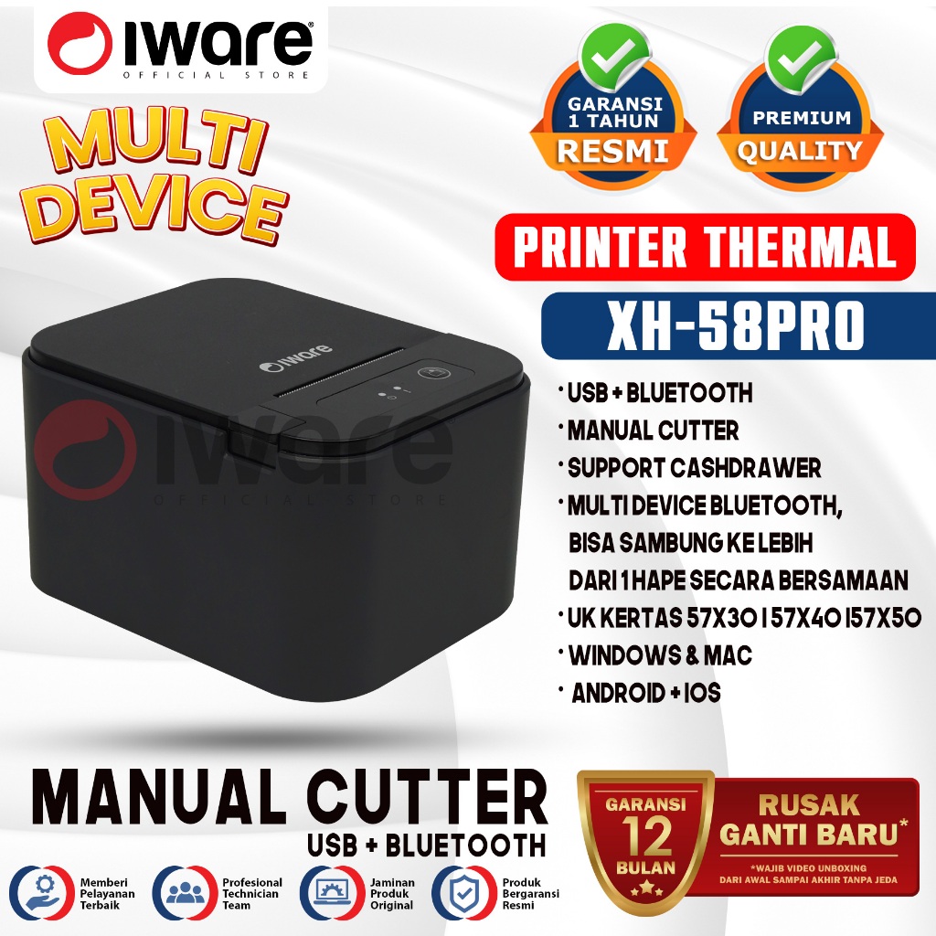 Jual Iware Printer Kasir Thermal X-Series XH-58PRO 58mm Usb Bluetooth ...