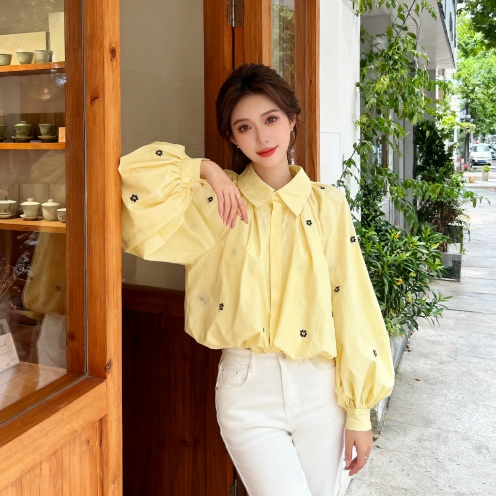 Jual Kemeja Kuning Soft Wanita Lengan Panjang Katun Korean Style M730 ...