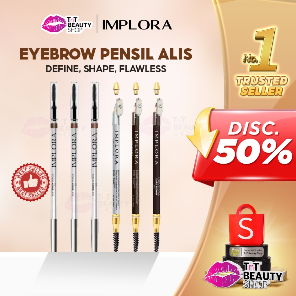 IMPLORA Eye Brow Pencil 2 IN 1 - Pensil Alis ( PENSIL + SERUTAN + SIKAT ) | TnT Beauty Shop