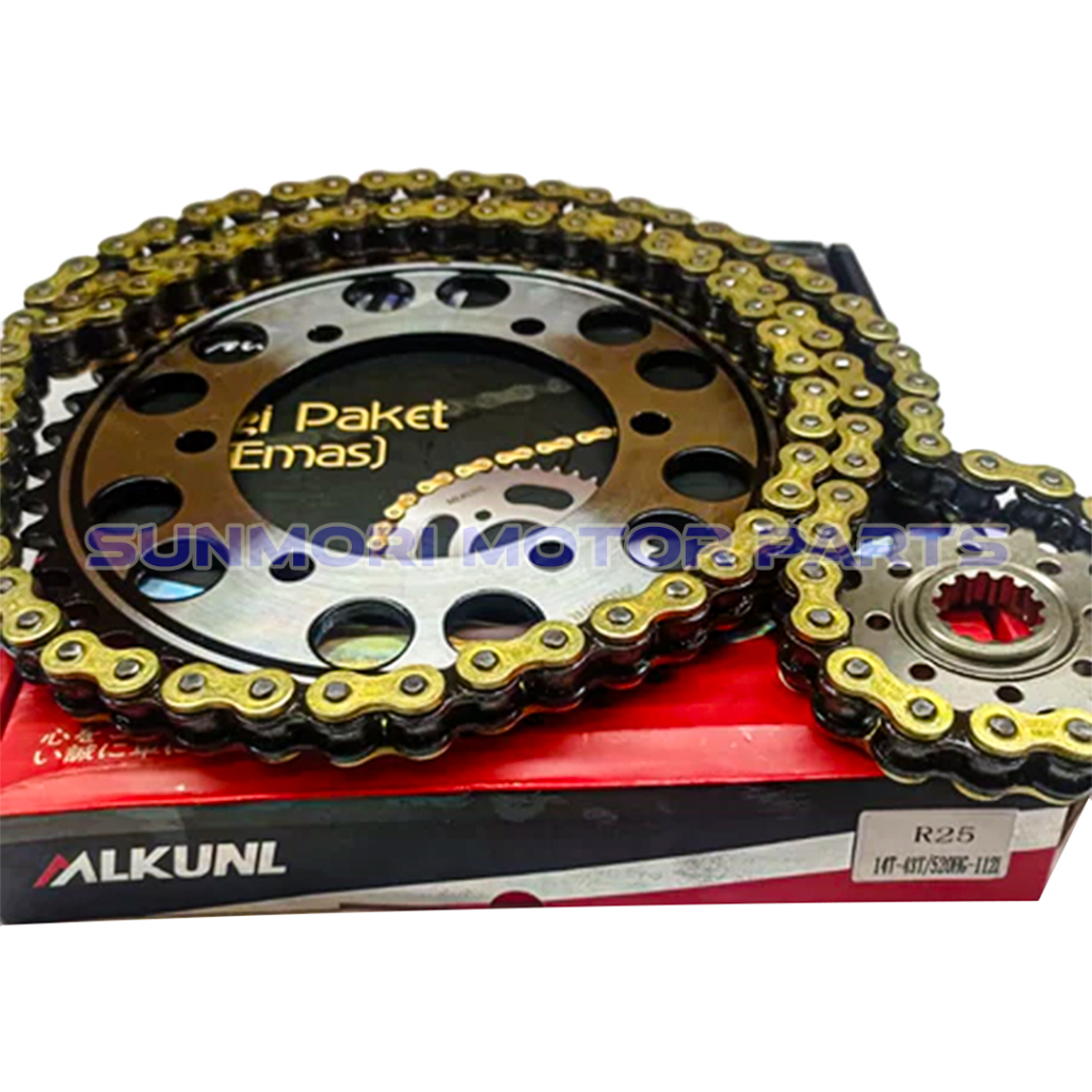 Jual GEAR PAKET GEARSET YAMAHA R25 GOLD MODEL SSS 14T/43T 520HG-112L ...