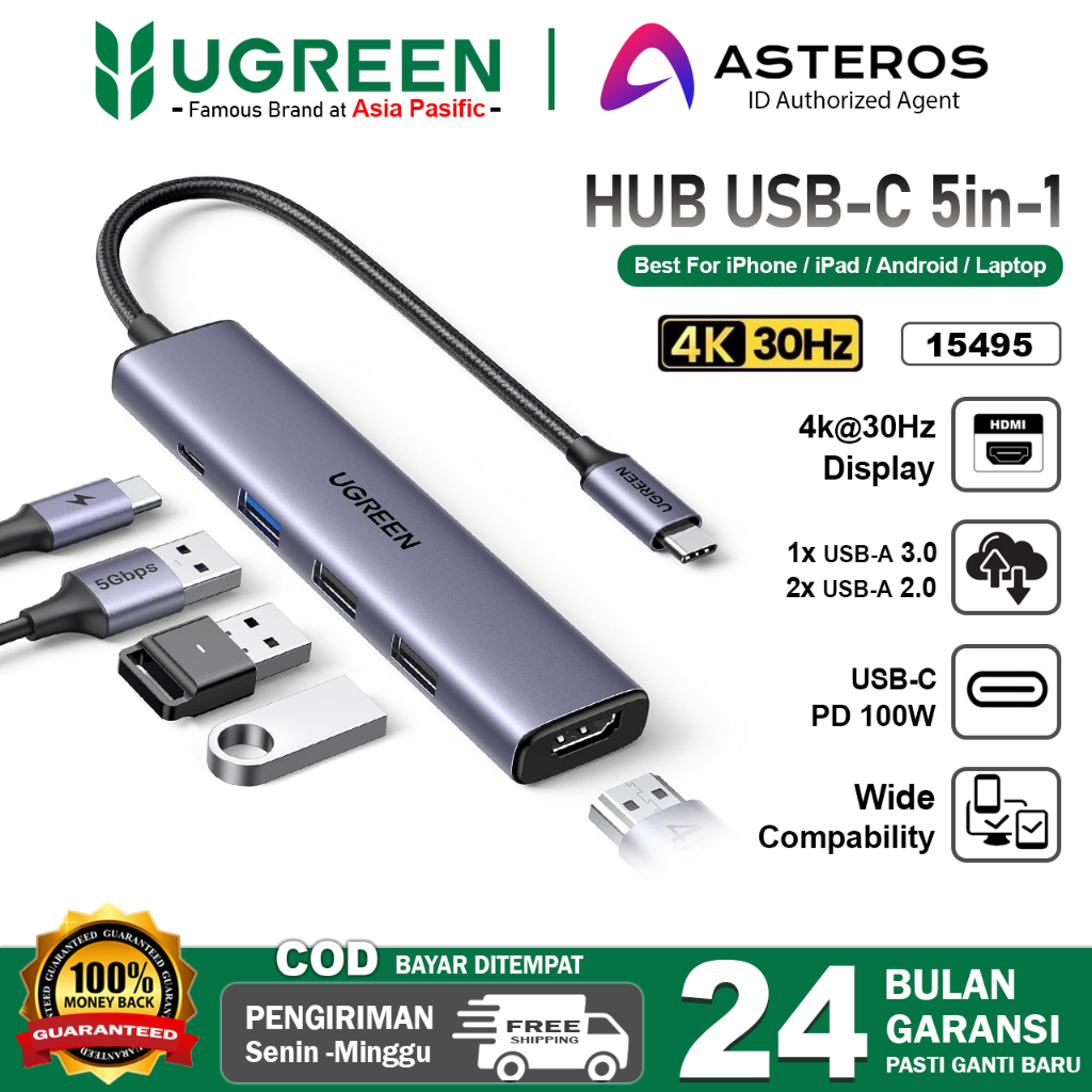 UGREEN USB HUB 5in 1 Type C To USB 3.0 HDMI 4K 30Hz For Android Laptop Macbook