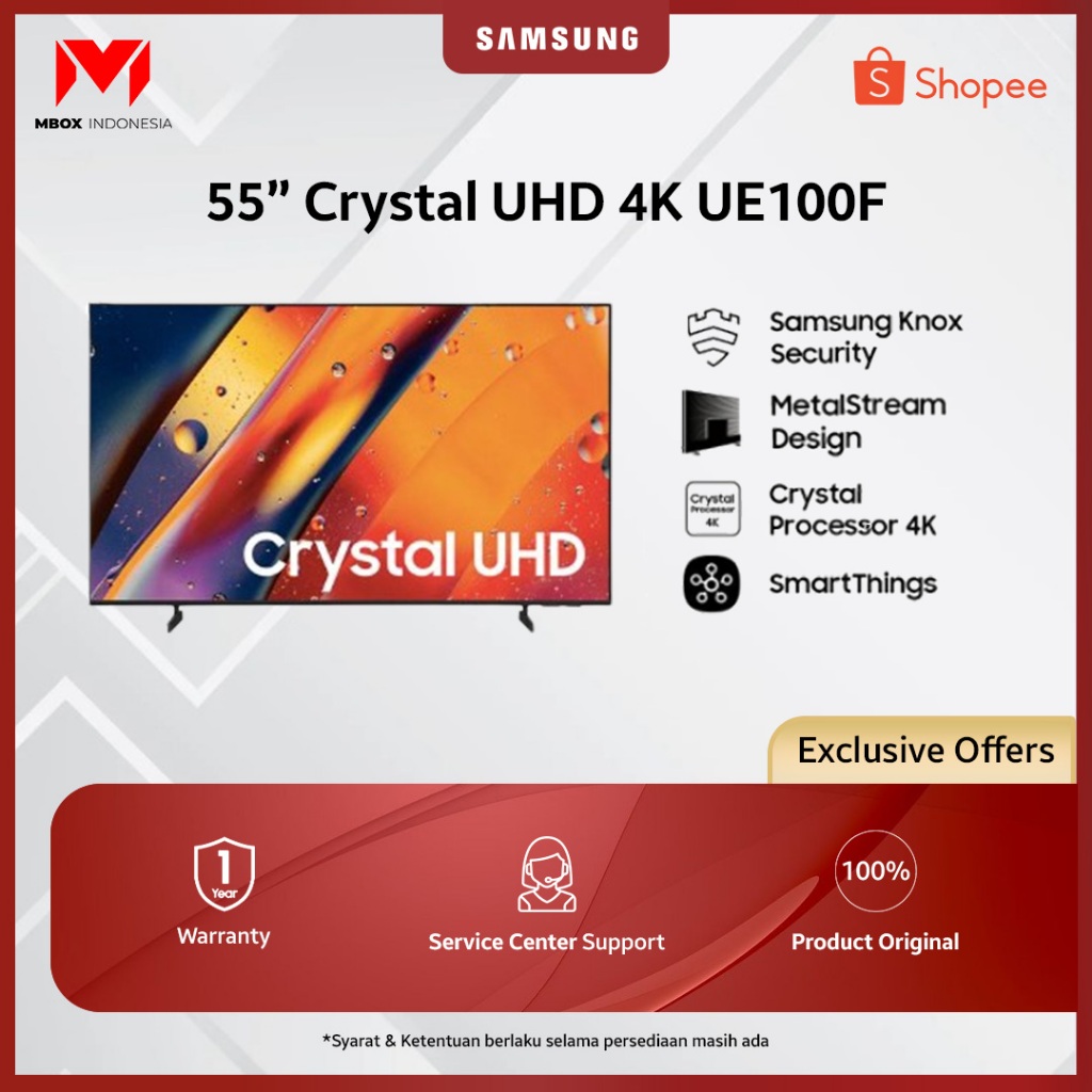 Samsung Smart TV 55" Crystal UHD 4K UE100F 4K Smart TV | UA55UE100FKXXD