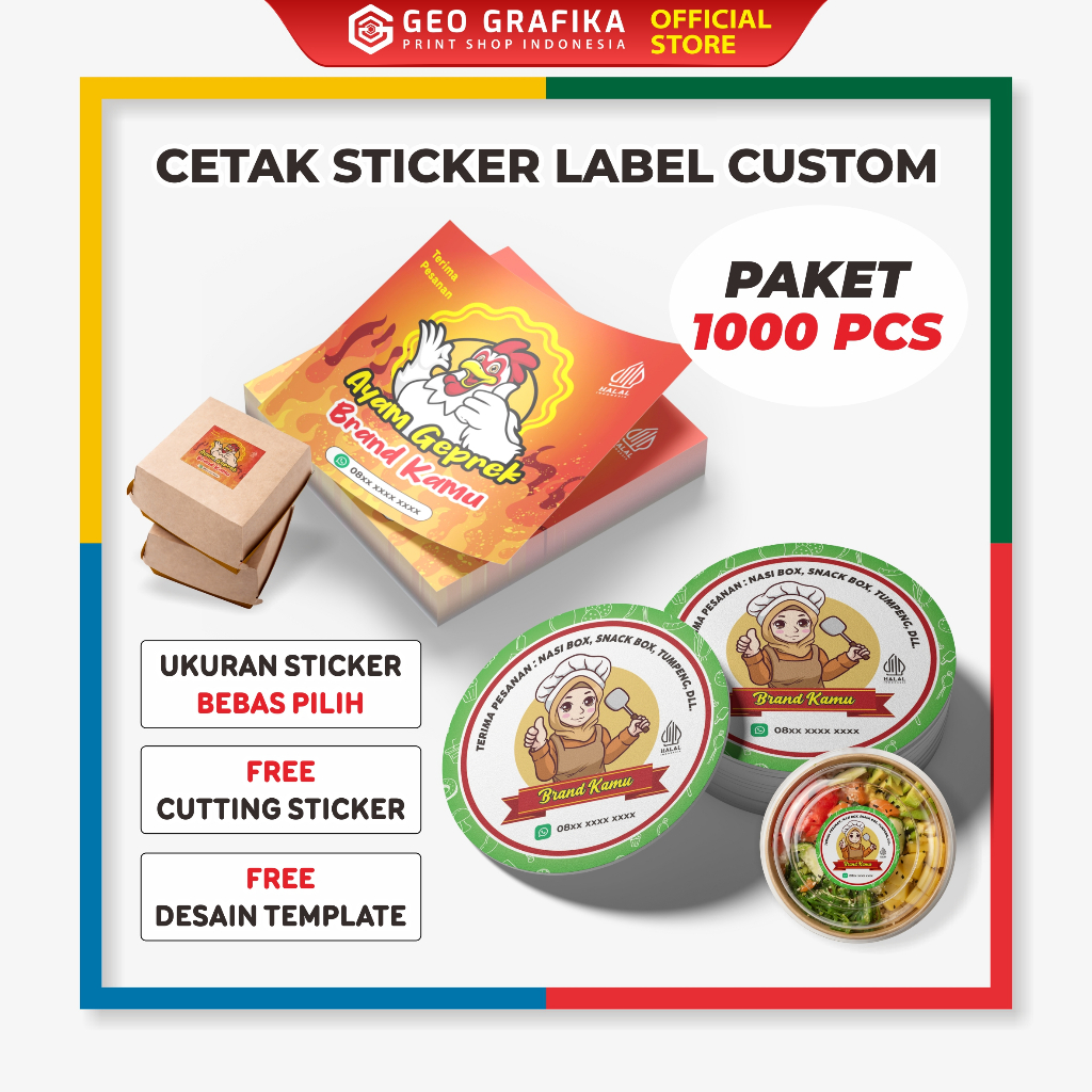 Jual Paket 1000 Pcs | Cetak Stiker Label Custom Desain - Geo Grafika ...