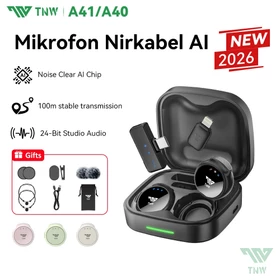TNW A41 2 In 1 Wireless Microphone Dual Magnetic Mikrofon AI Noise Reduction Mic Profesional