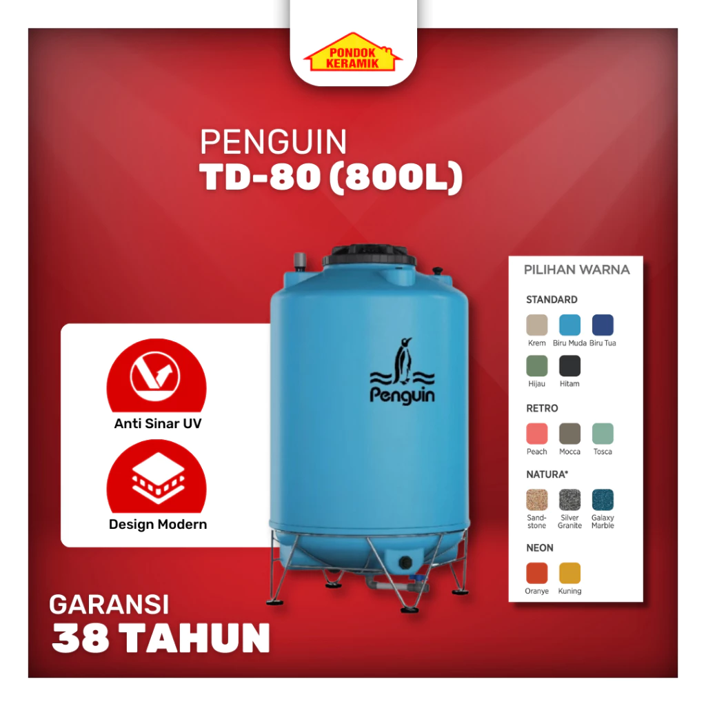 Penguin TD-80 800 Liter Toren Tandon Tangki Air Total Drain Tank Berbagai Warna