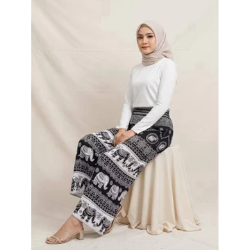 Celana Panjang Kulot High Waist Motif Gajah Unisex Rayon Premium Adem Nyaman Pinggang Karet