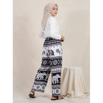 Celana Panjang Kulot High Waist Motif Gajah Unisex Rayon Premium Adem Nyaman Pinggang Karet