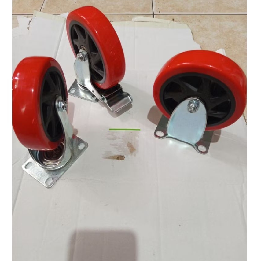 Jual Roda troli, etalase ukuran 5 inch pu PVC merah roda castor ...