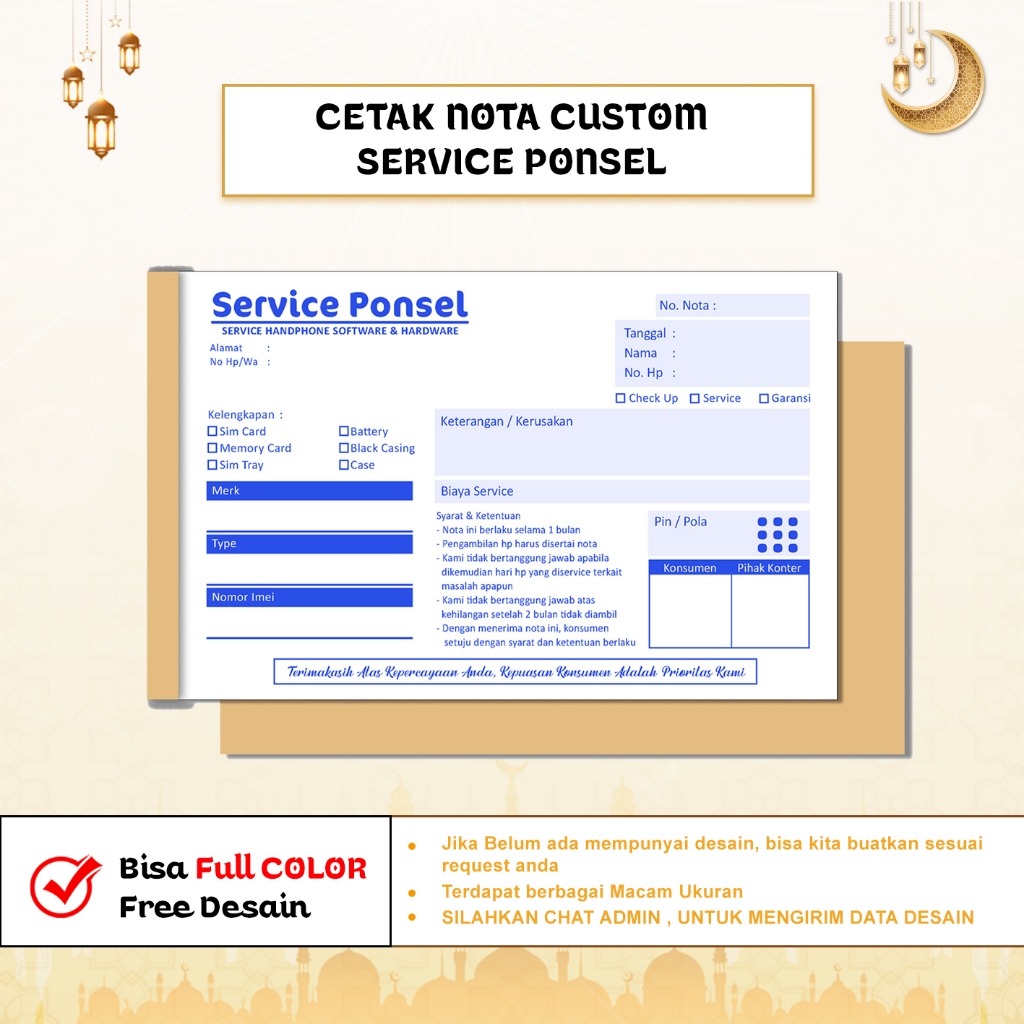 Jual Nota Service Ponsel CUSTOM FREE DESAIN | nota siap kirim | nota ...