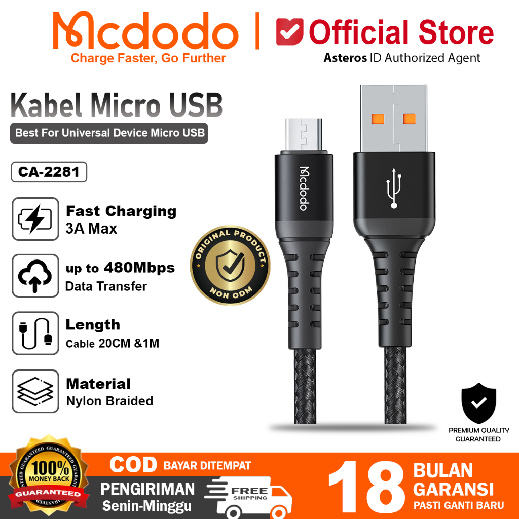 Jual MCDODO Kabel Data Micro USB Fast Charging 3A 20CM 1M | Shopee ...