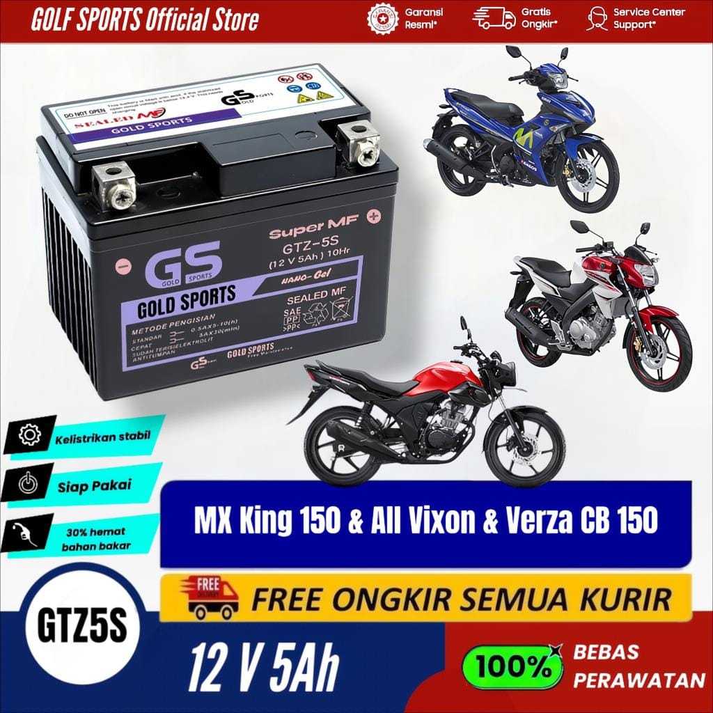 GOLF SPORTS Aki Motor Full Kering Motor MX KING 150 - VIXION XABRE VERZA GTZ5S 12V5Ah Accu Baterai