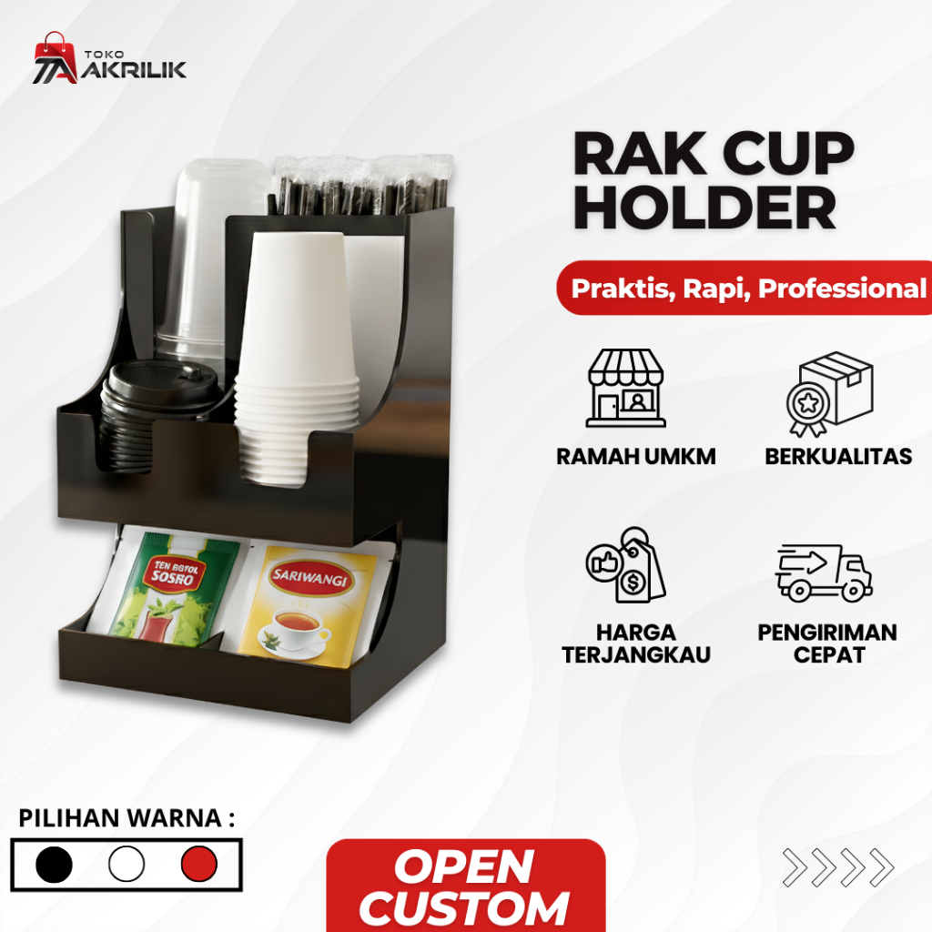 Jual Rak Cup Holder 6 Slot / Display Organizer Kafe / Rak Cup Akrilik ...