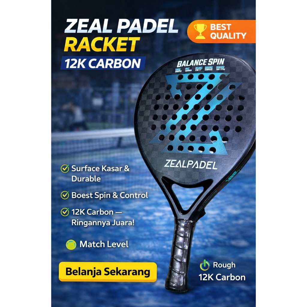 Jual Raket Padel Zeal Balance Spin 12K Carbon | Shopee Indonesia